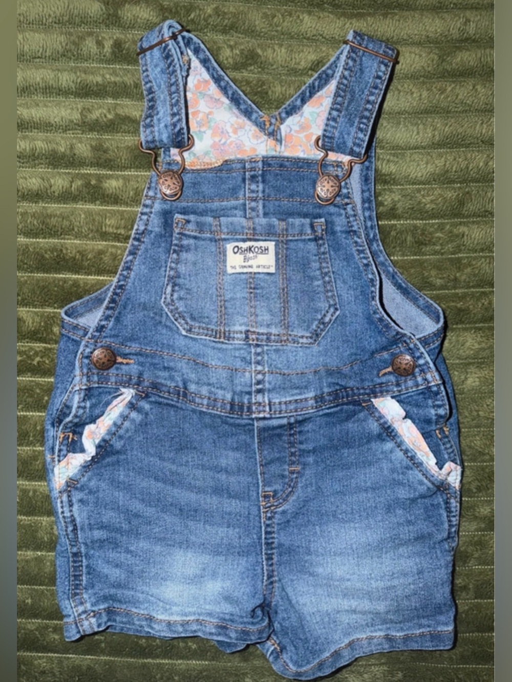 OshKosh B’gosh Denim Short Overalls 2T Floral Lined